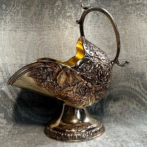 Vintage Silver Plated Sugar Scuttle: Embossed Victorian Style, Gold Wash